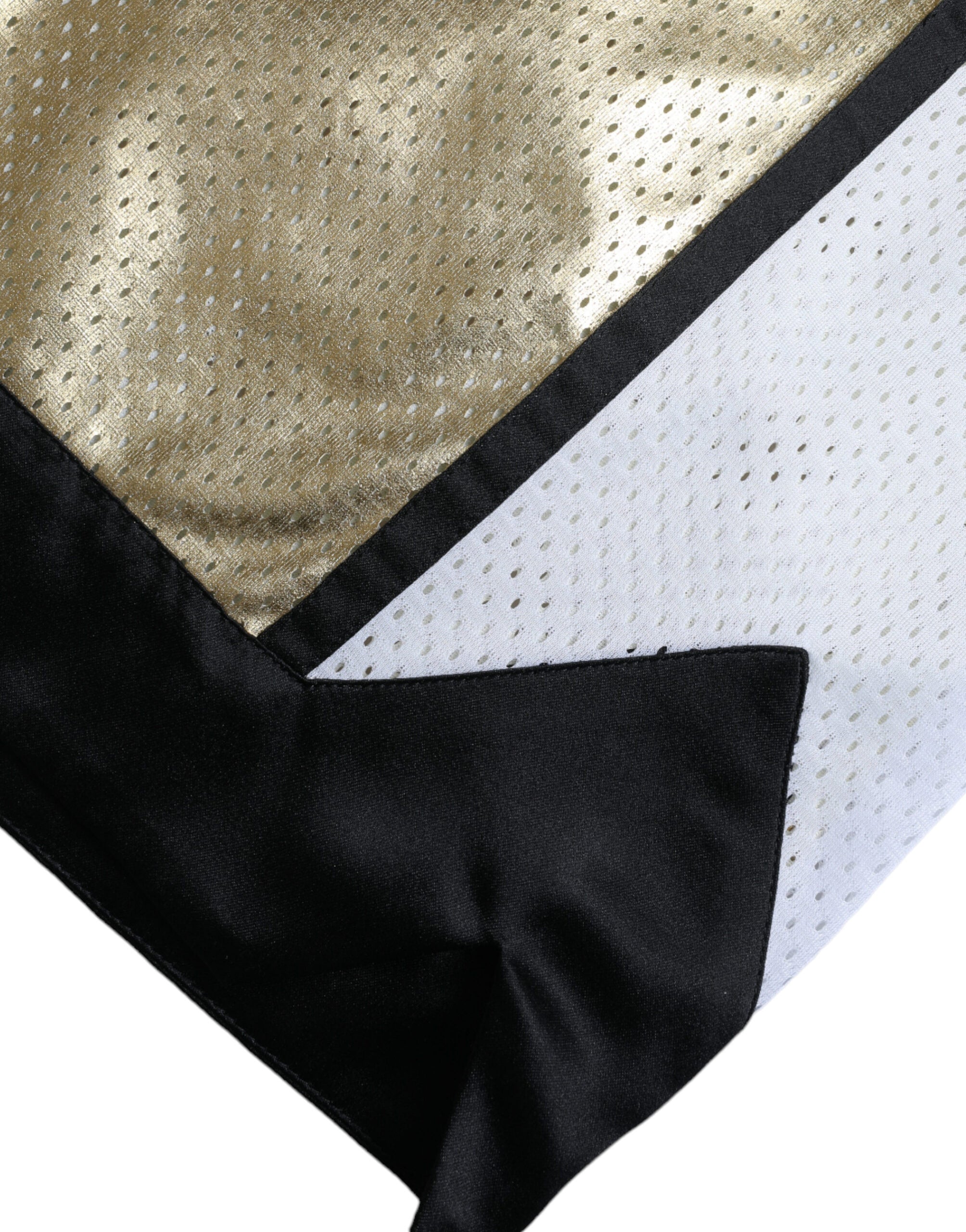 Gold polyester perforated high waist shorts by Dolce & Gabbana, featuring a stylish perforated design and high-rise fit.