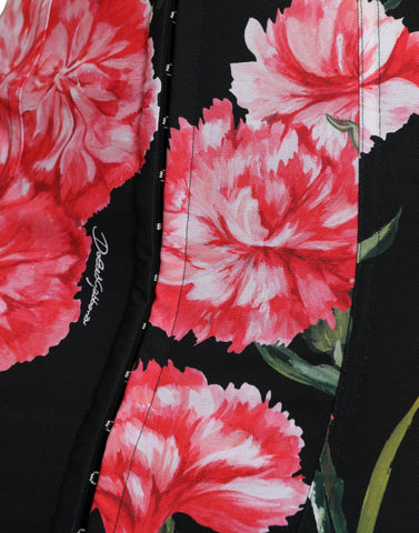 Black Carnation Pencil Cut Knee Length Skirt by Dolce & Gabbana, showcasing a fitted silhouette with floral detailing.