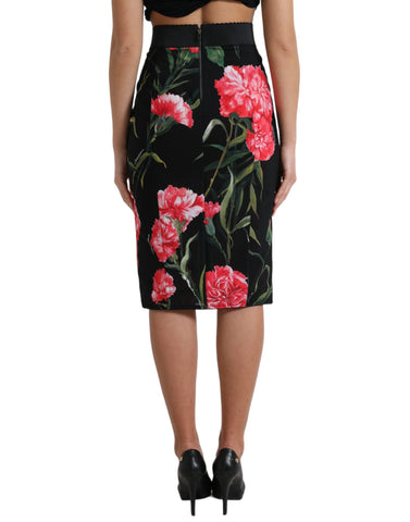 Black Carnation pencil cut knee-length skirt by Dolce & Gabbana, featuring a fitted silhouette and floral print design.