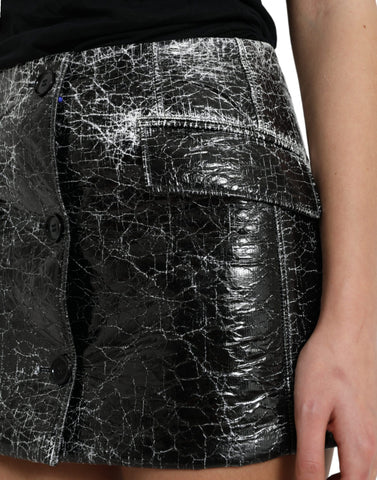 Black cotton blend high waist mini skirt by Dolce & Gabbana, shown with front view and detailed fabric texture.