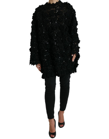 Black sequined embellished pullover sweater by Dolce & Gabbana, featuring shimmering sequins and a cozy knit design.
