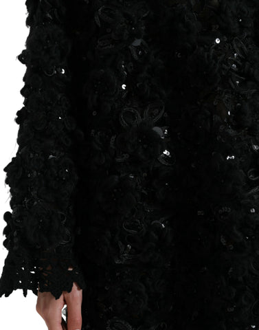 Black sequined embellished Dolce & Gabbana pullover sweater with shimmering sequins and cozy knit fabric.