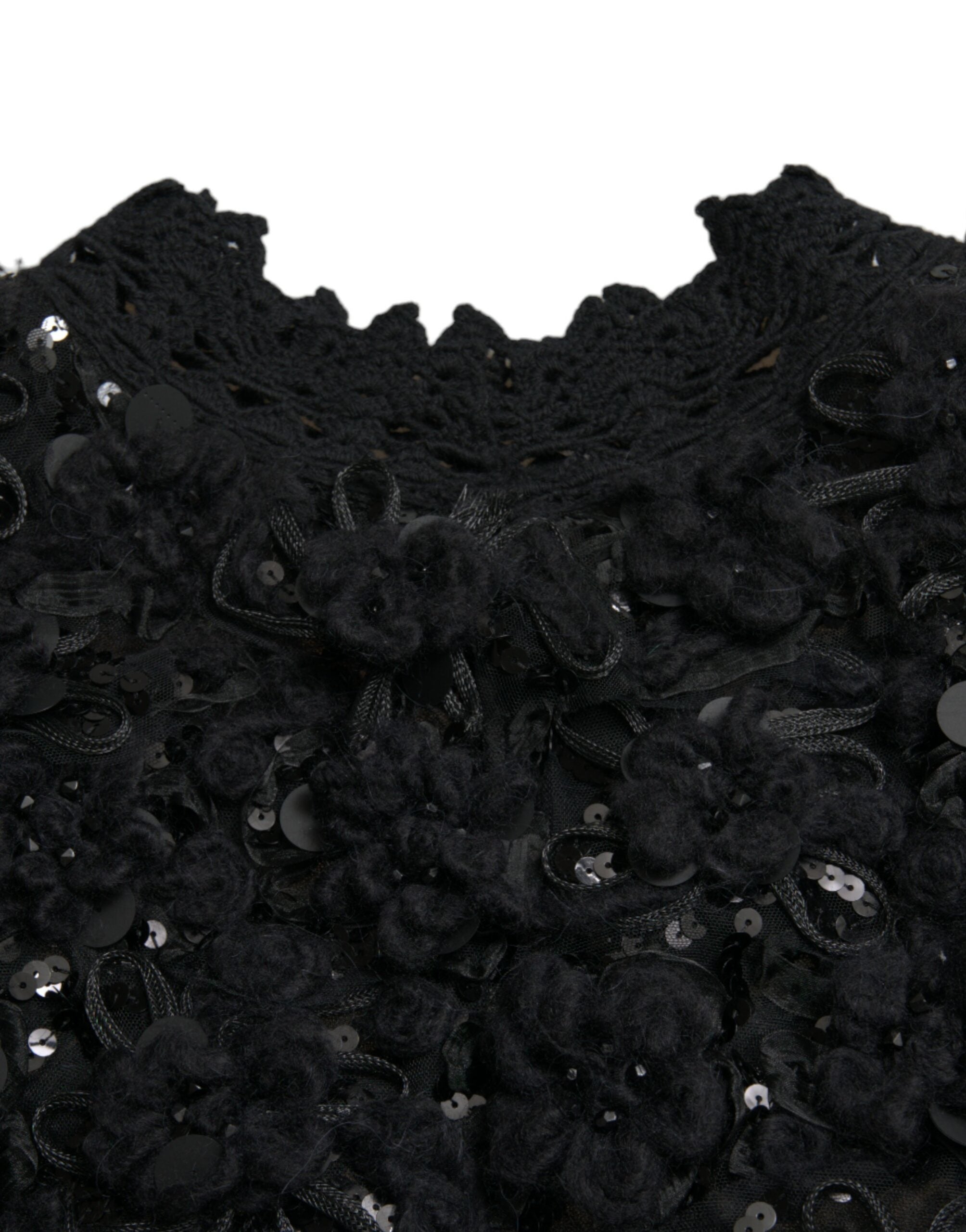 Black sequined embellished pullover sweater by Dolce & Gabbana with shimmering sequins and a cozy knit design.