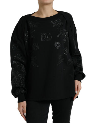 Black Dolce & Gabbana floral logo applique pullover sweater with a cozy knit texture and stylish design.
