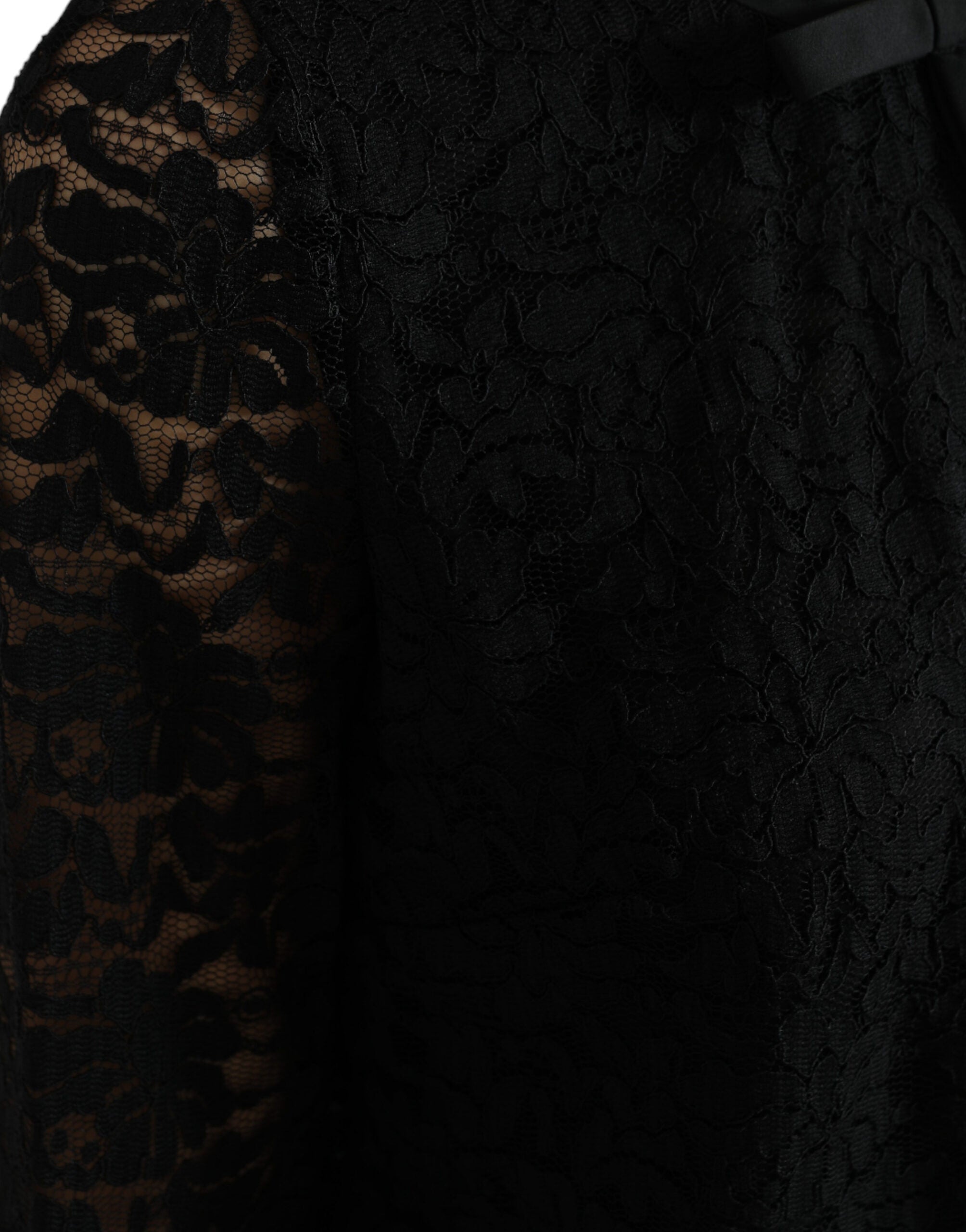 Black STAFF blouse with floral lace nylon fabric by Dolce & Gabbana, featuring intricate lace details and a stylish, elegant design.