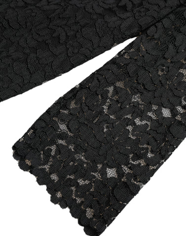 Black STAFF blouse by Dolce & Gabbana featuring floral lace and nylon fabric, stylish and elegant top with intricate lace details.