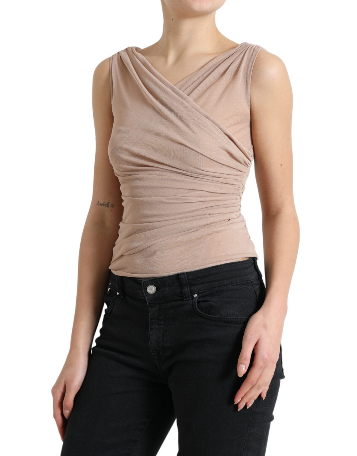 Beige Dolce & Gabbana viscose sleeveless V-neck tank top with a relaxed fit and smooth fabric.