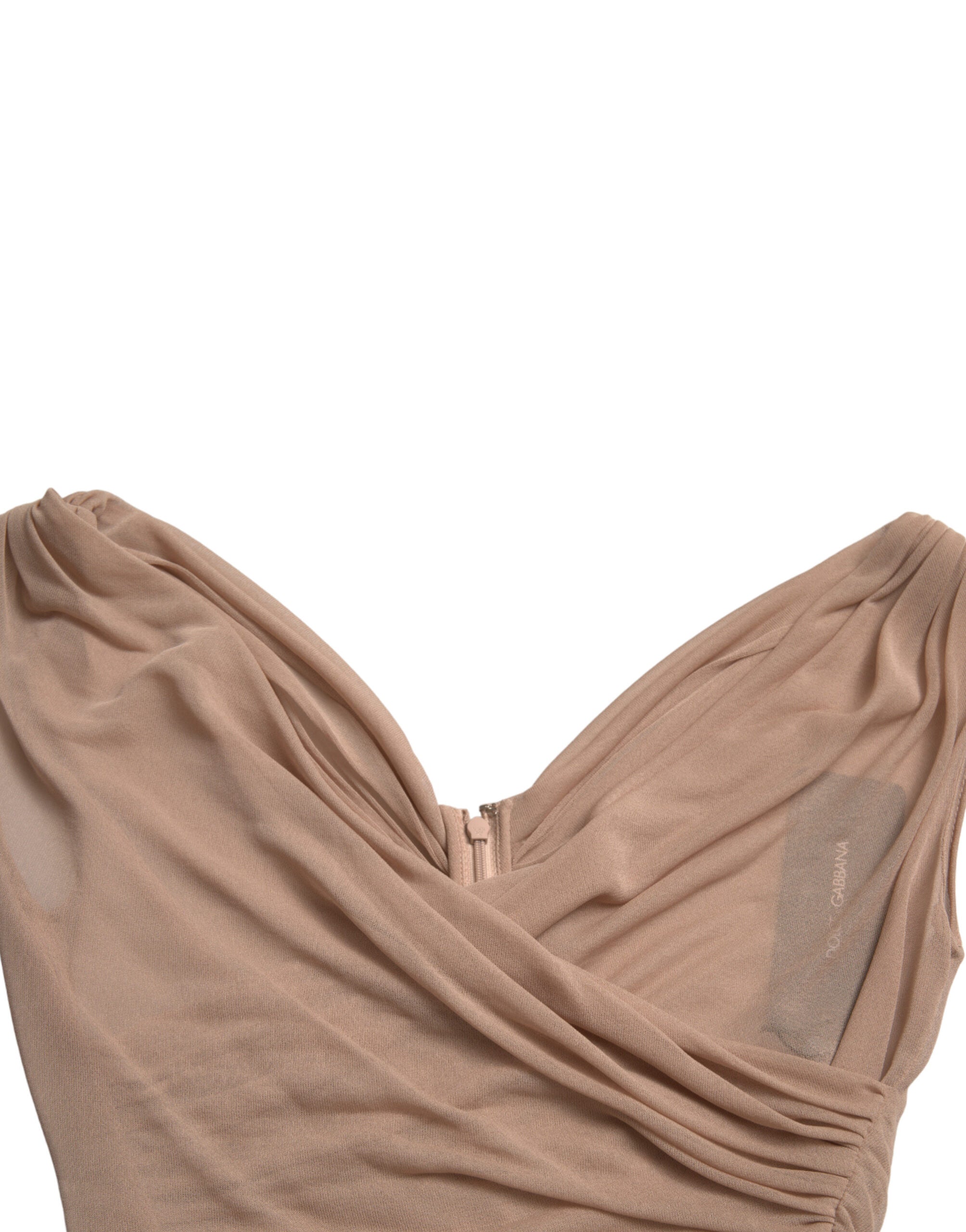Beige viscose sleeveless V-neck tank top by Dolce & Gabbana, shown on a plain background.
