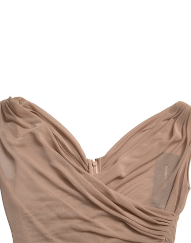 Beige viscose sleeveless V-neck tank top by Dolce & Gabbana, shown on a plain background.