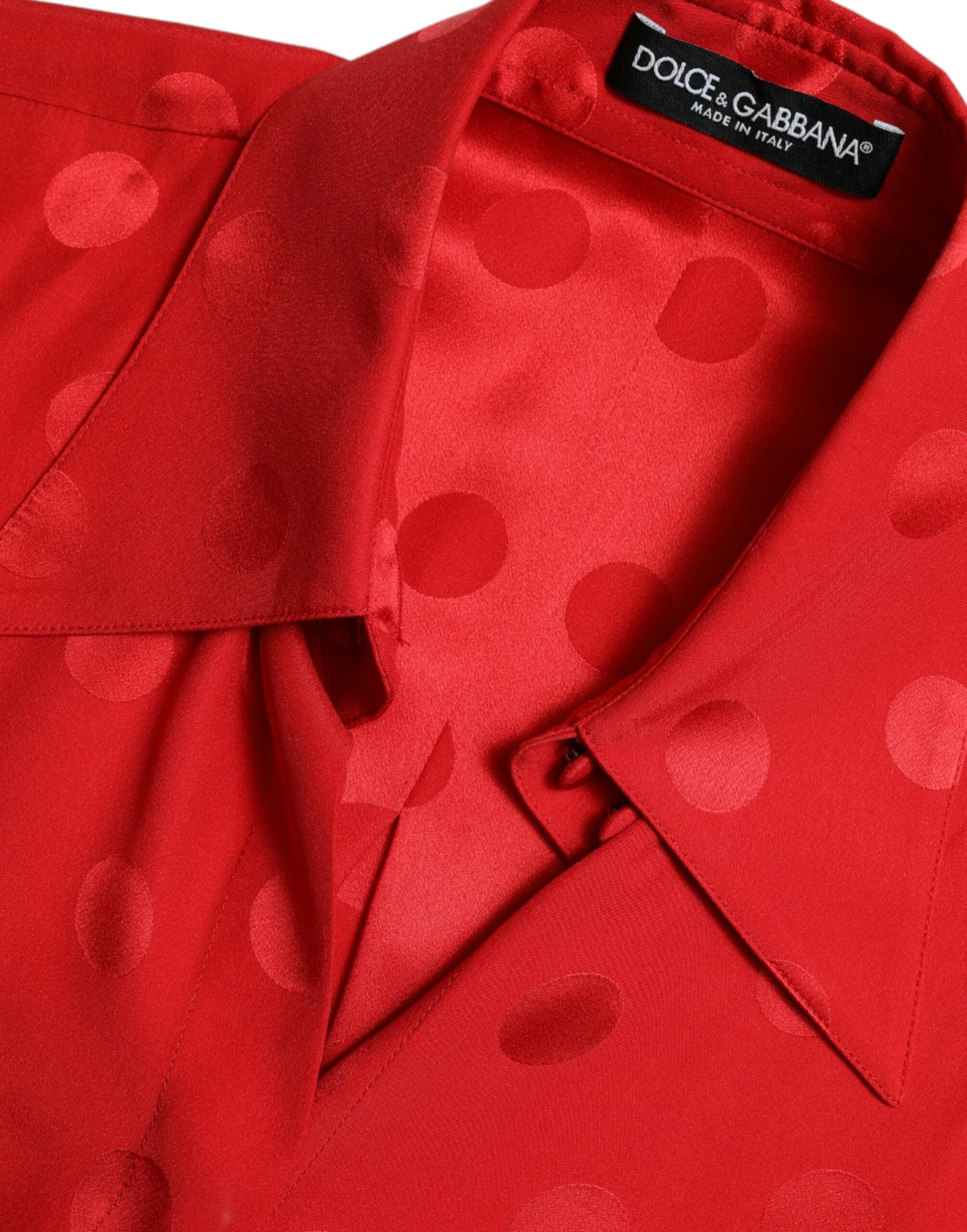 Red polka dot sleeveless collared blouse top by Dolce & Gabbana, featuring a classic design and lightweight fabric.