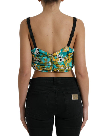 Multicolor floral sleeveless cropped top by Dolce & Gabbana with vibrant flower patterns and a fitted silhouette.
