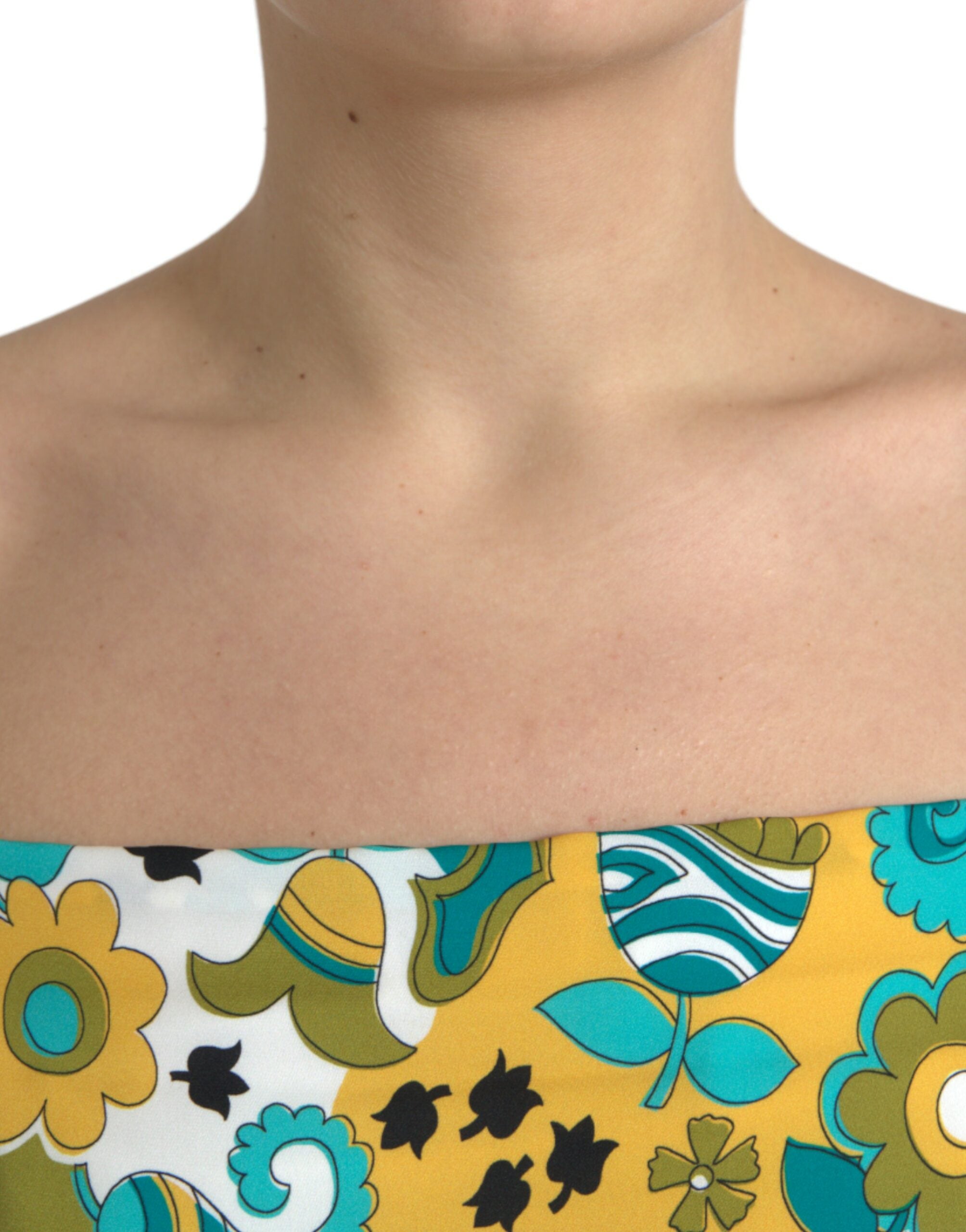 Multicolor floral sleeveless cropped top by Dolce & Gabbana with vibrant flower patterns and a fitted style.