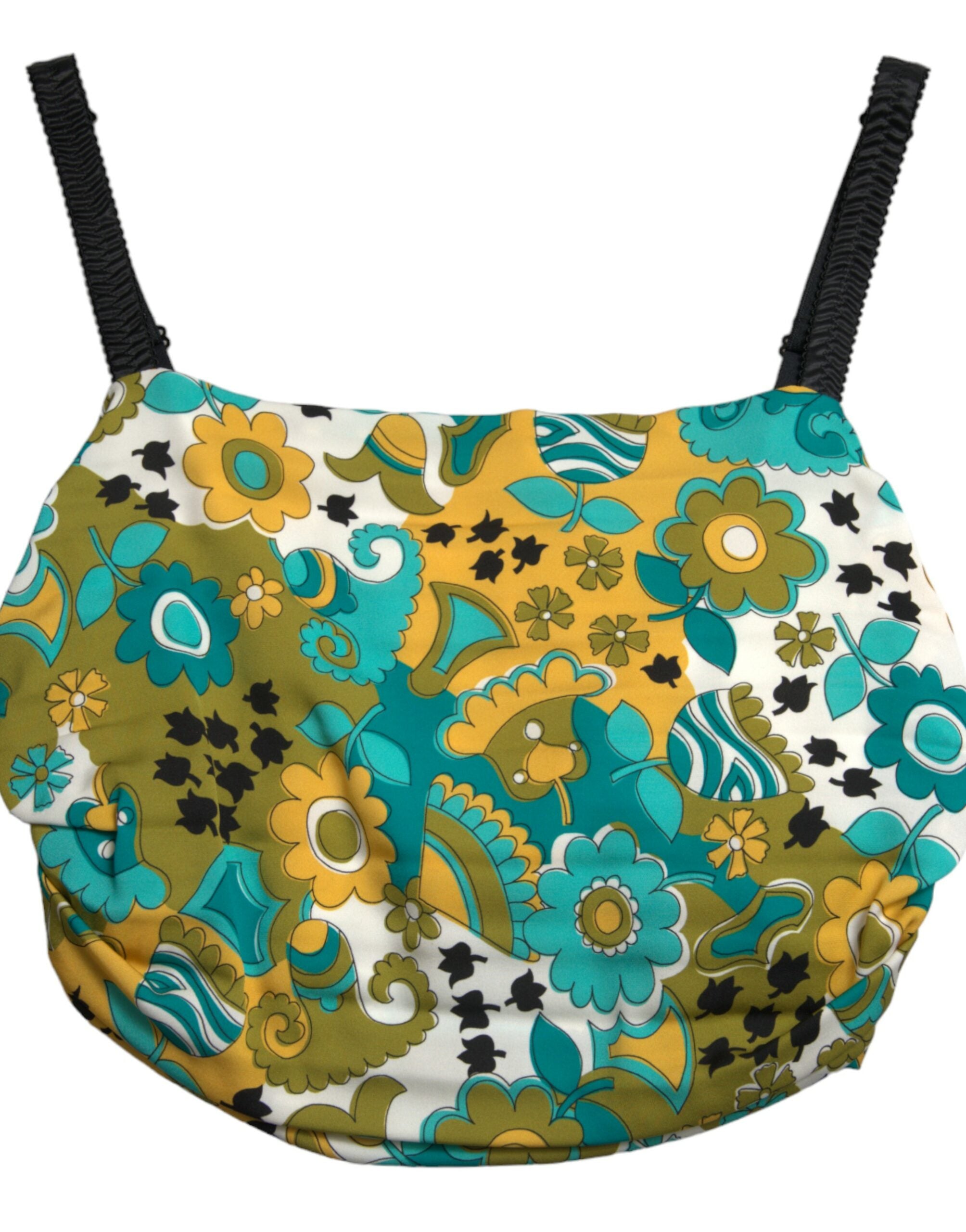 Multicolor floral sleeveless cropped top by Dolce & Gabbana, featuring vibrant floral patterns and a stylish sleeveless design.