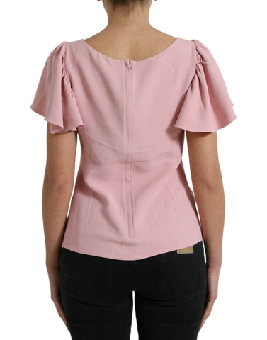 Pink Dolce & Gabbana short sleeve round neck blouse top, stylish and lightweight with a classic fit.