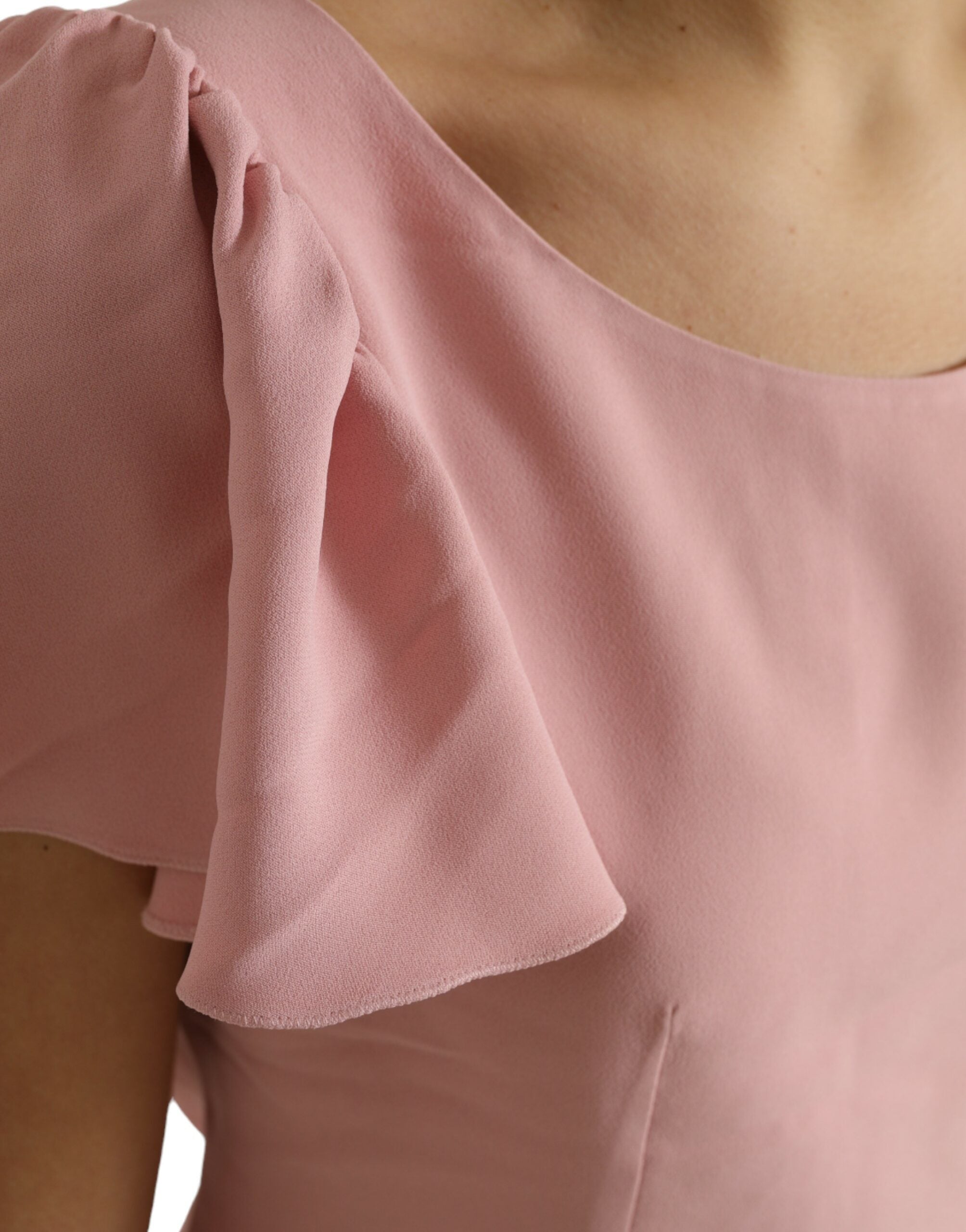 Pink Dolce & Gabbana short sleeve round neck blouse top, lightweight fabric with a relaxed fit and subtle detailing.