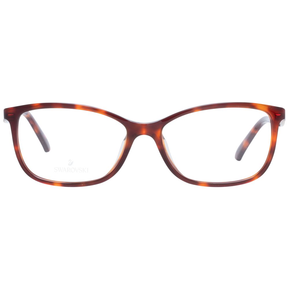 Brown plastic glasses frames by Swarovski with a sleek, modern design, shown in a clear, detailed close-up.
