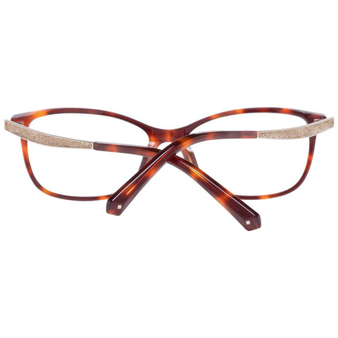 Brown plastic glasses frames from Swarovski with a sleek, modern design, featuring smooth curves and a glossy finish.