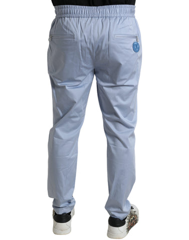 Light blue cotton stretch jogger pants by Dolce & Gabbana, featuring a relaxed fit and elastic waistband.