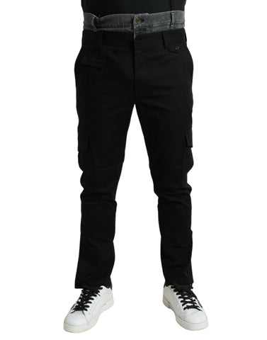 Black and gray slim cotton denim jeans pants by Dolce & Gabbana, displayed flat with visible stitching and classic fit.