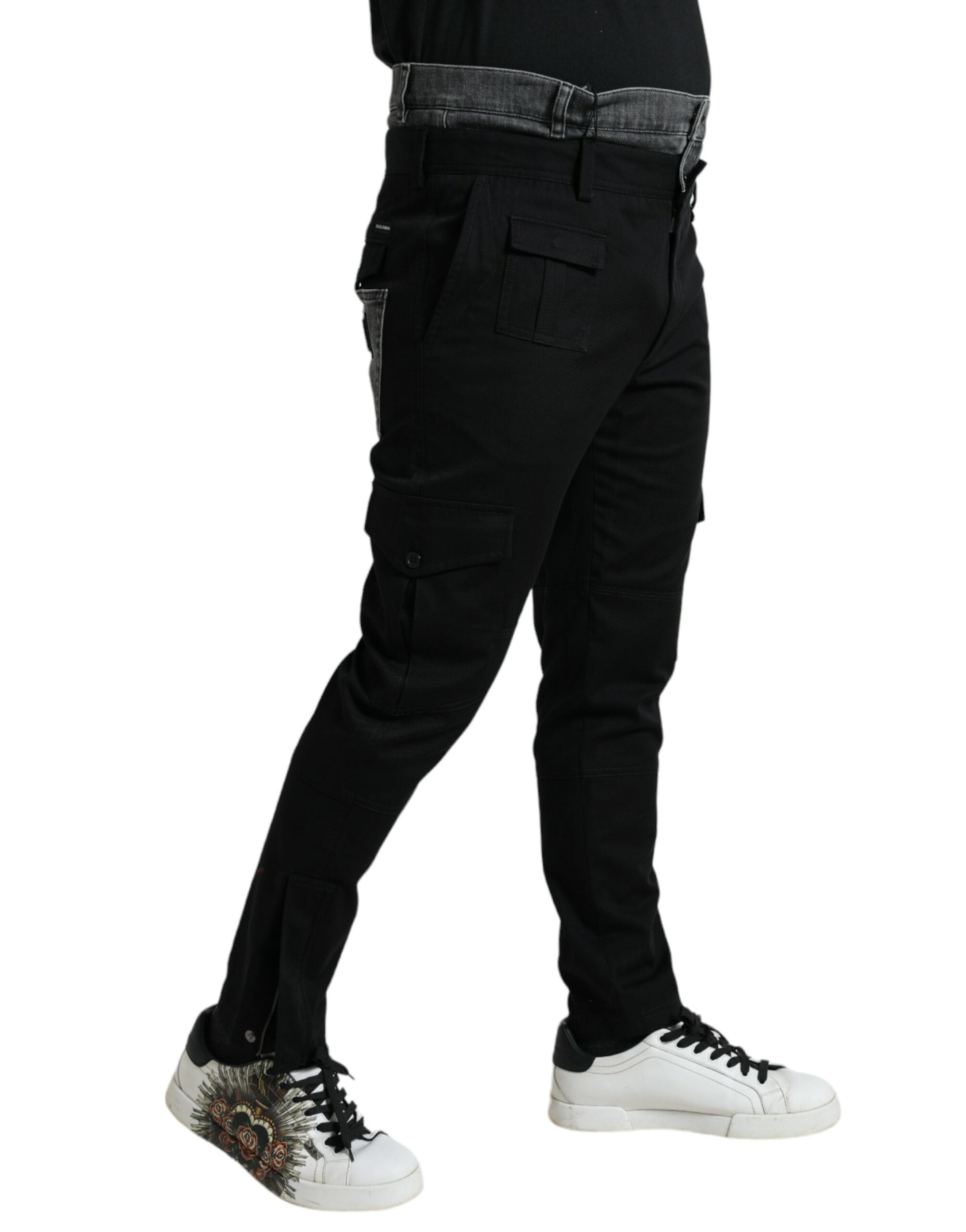 Black and gray slim cotton denim jeans pants by Dolce & Gabbana, showcasing a fitted style with classic denim texture.