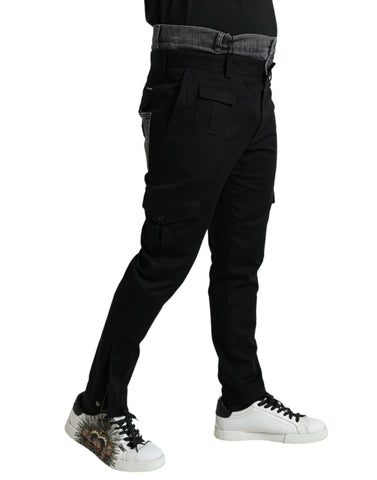 Black and gray slim cotton denim jeans pants by Dolce & Gabbana, showcasing a fitted style with classic denim texture.