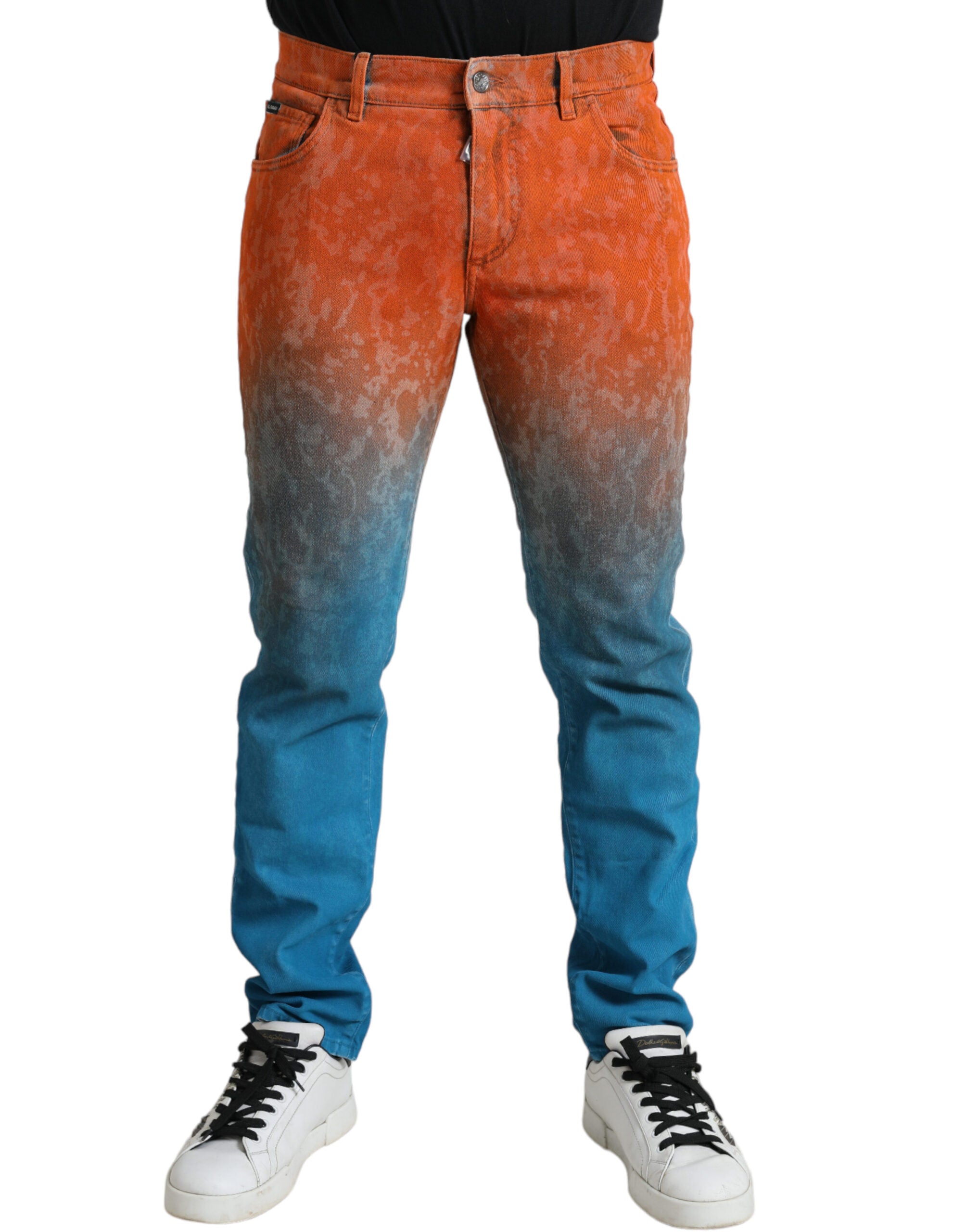 Multicolor ombre cotton slim fit denim jeans by Dolce & Gabbana, showing the multicolored gradient and classic denim texture.