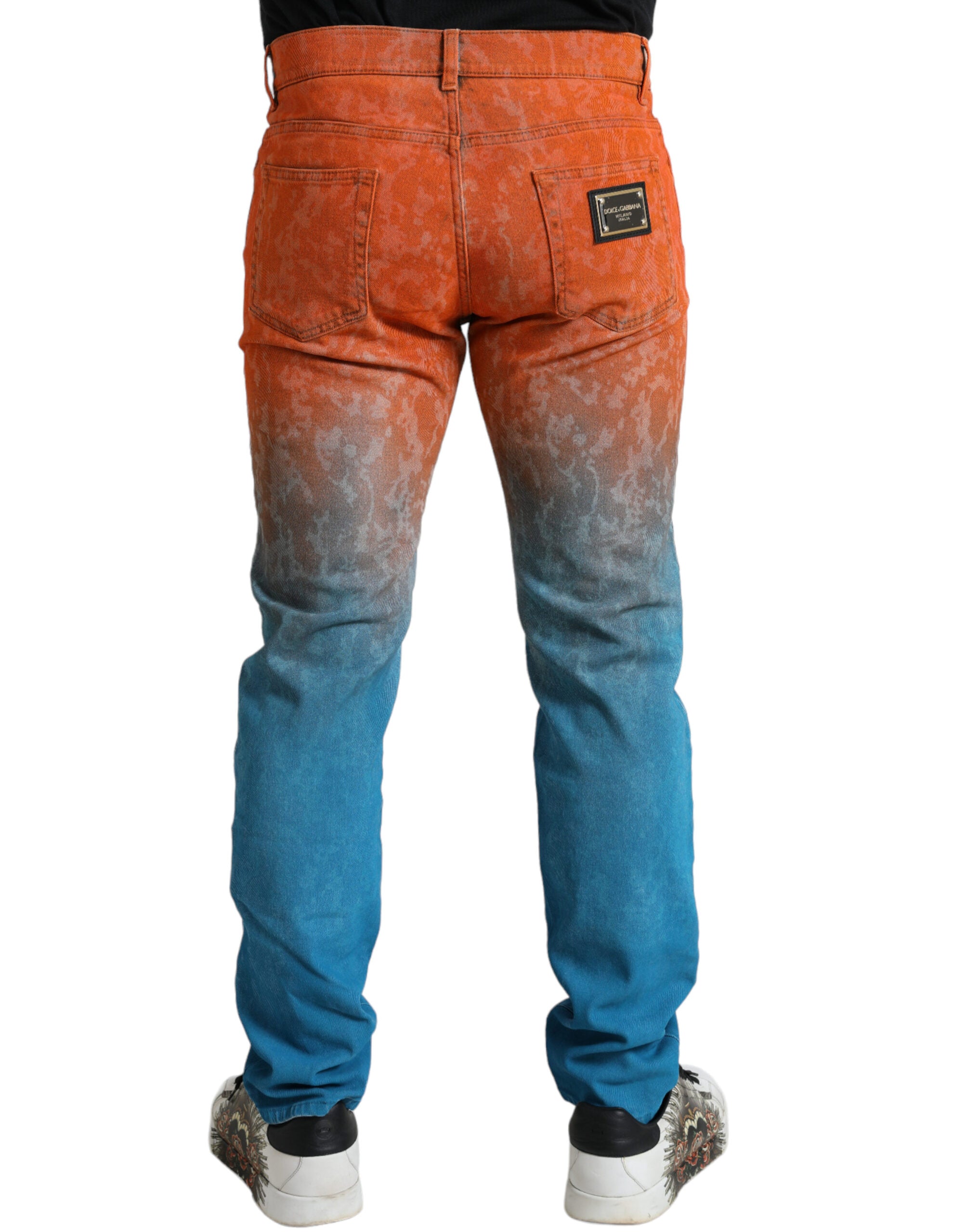 Dolce & Gabbana multicolor ombre cotton slim fit denim jeans, showing the stylish gradient design and fitted cut.