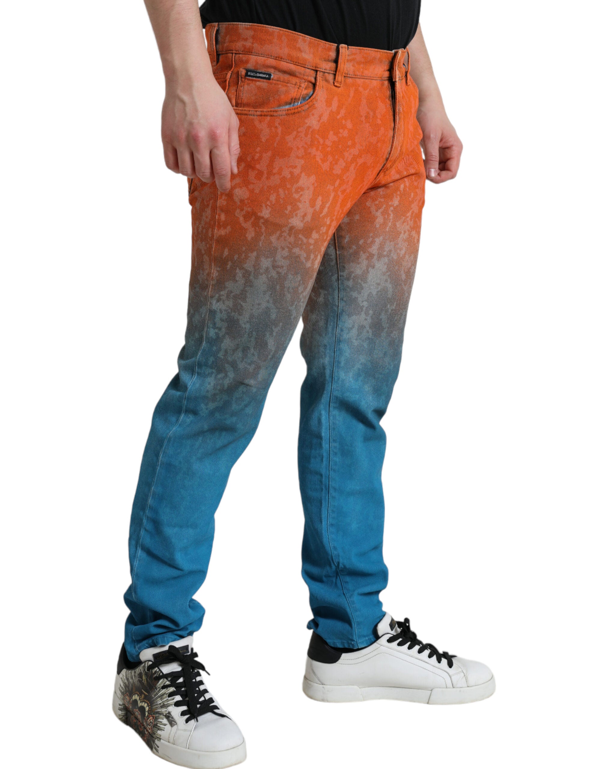 Multicolor ombre cotton slim fit denim jeans by Dolce & Gabbana with a stylish fade effect and classic five-pocket design.