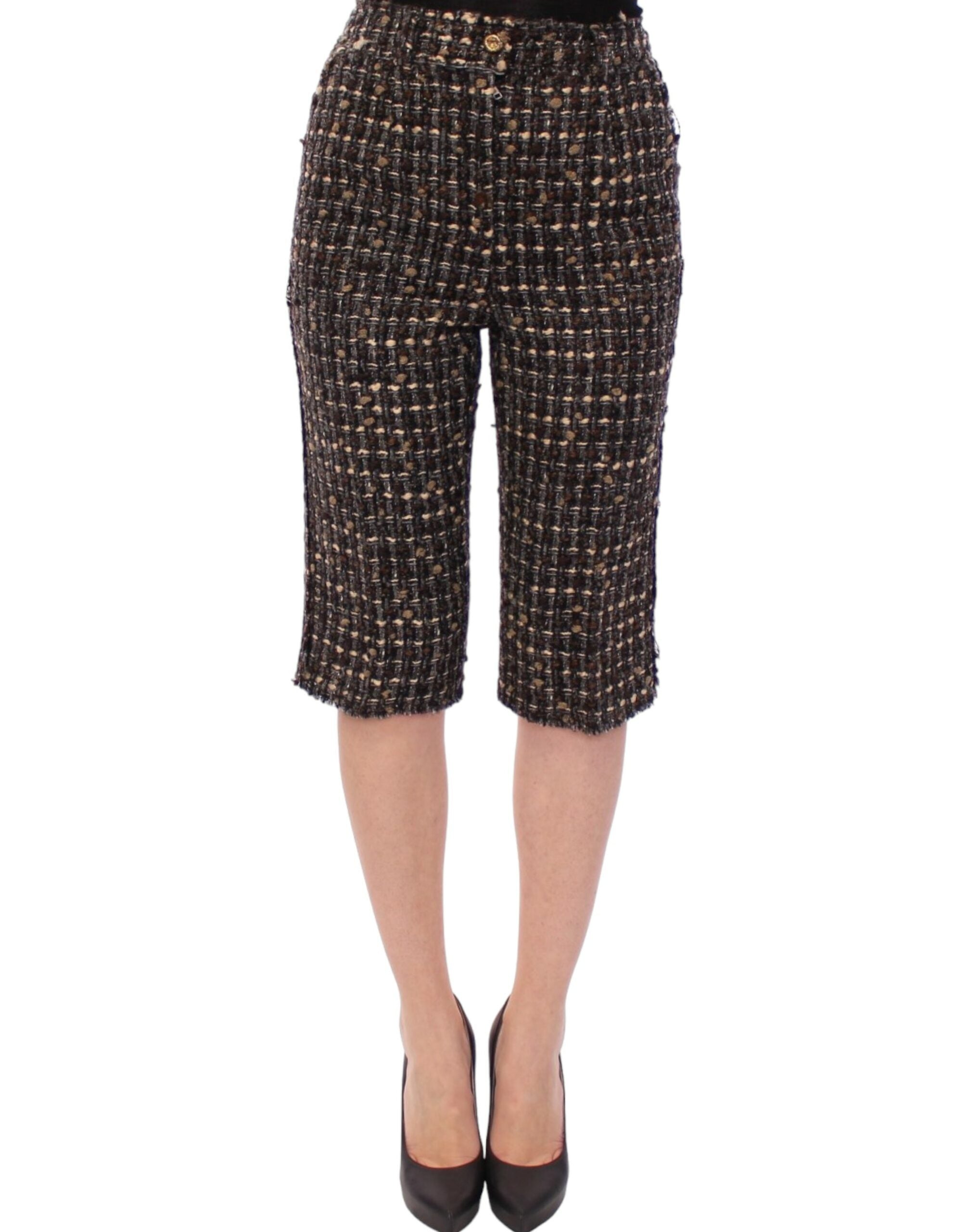 Multicolor wool shorts pants by Dolce & Gabbana featuring vibrant woven fabric and tailored fit.