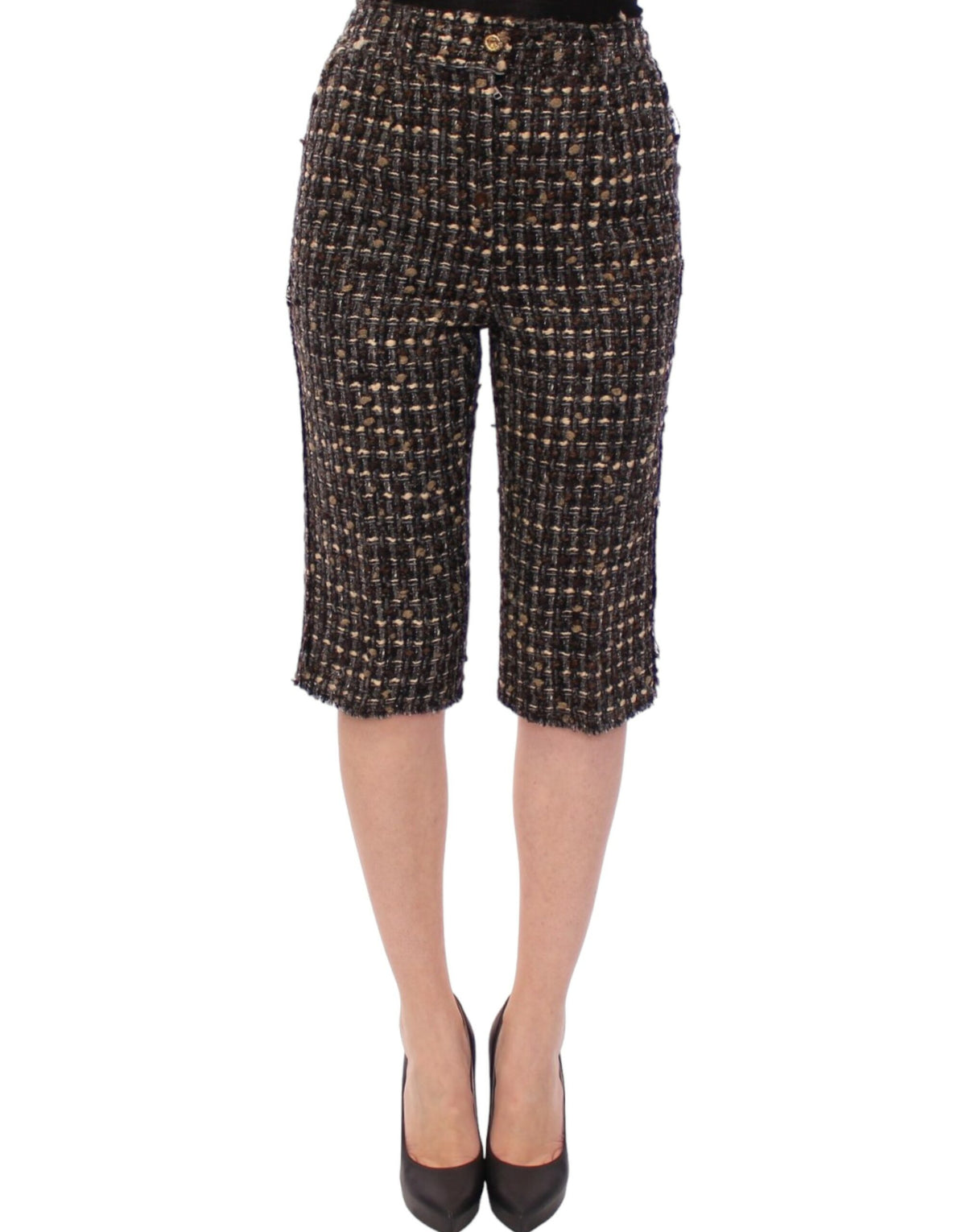 Multicolor wool shorts pants by Dolce & Gabbana featuring vibrant woven fabric and tailored fit.