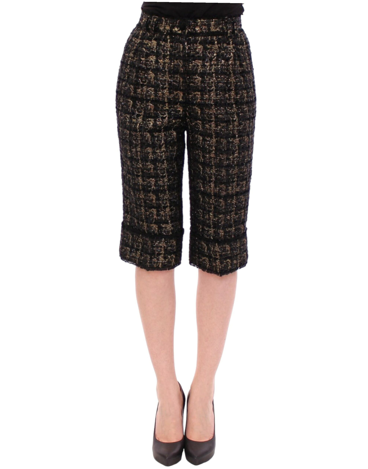 Black fabric shorts pants by Dolce & Gabbana, stylish men's casualwear with a comfortable fit and modern design.