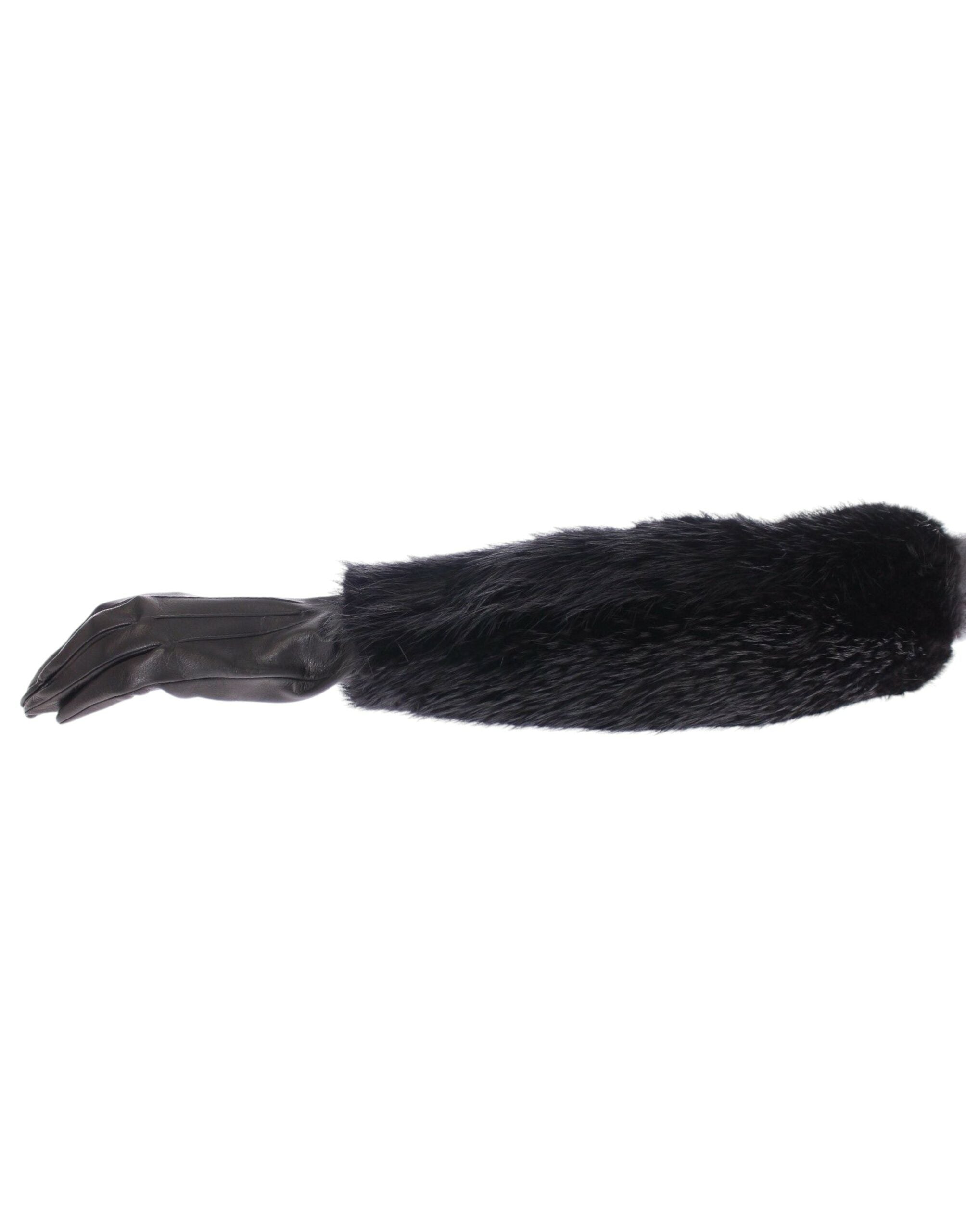 Black beaver fur and lambskin leather elbow gloves by Dolce & Gabbana, featuring a sleek, luxurious design with detailed stitching.