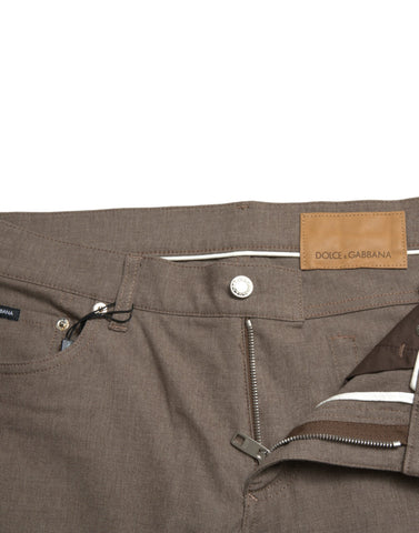 Brown cotton stretch skinny men's pants by Dolce & Gabbana, featuring a fitted style and sleek design.