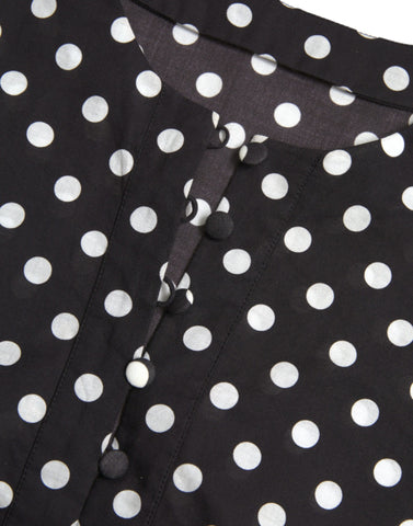 Black and white polka dot nylon shift mini dress by Dolce & Gabbana, featuring a stylish sleeveless design and a classic polka dot pattern.