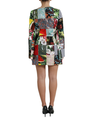 Multicolor floral patchwork shift mini dress by Dolce & Gabbana featuring vibrant floral patterns and a stylish sleeveless design.