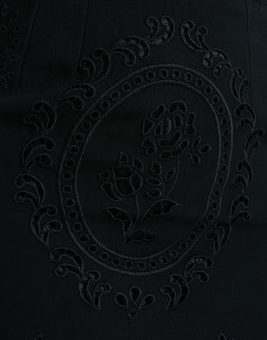 Black floral lace viscose bodycon midi dress by Dolce & Gabbana, featuring a fitted silhouette and elegant lace details.
