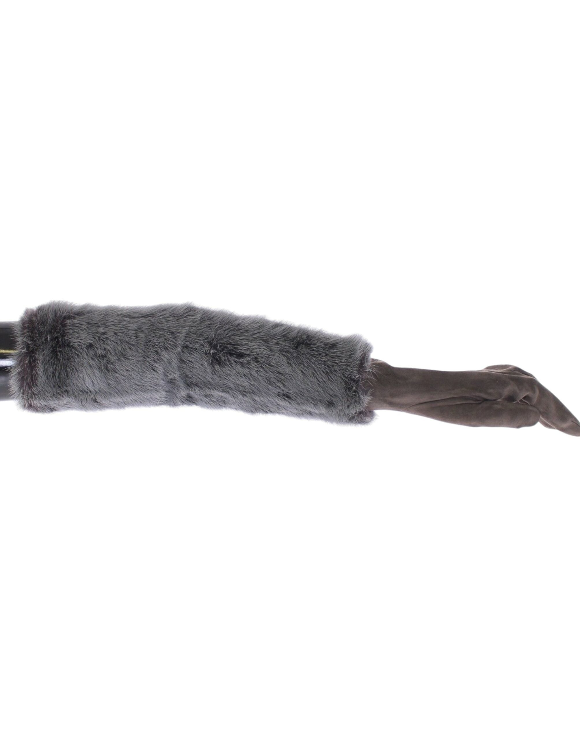 Gray mink fur and lambskin suede leather gloves by Dolce & Gabbana, featuring soft fur trim and elegant craftsmanship.