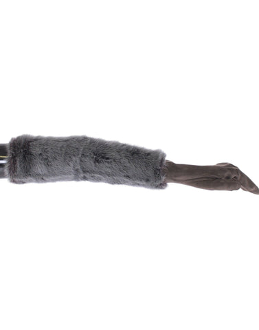 Gray mink fur and lambskin suede leather gloves by Dolce & Gabbana, featuring soft fur trim and elegant craftsmanship.