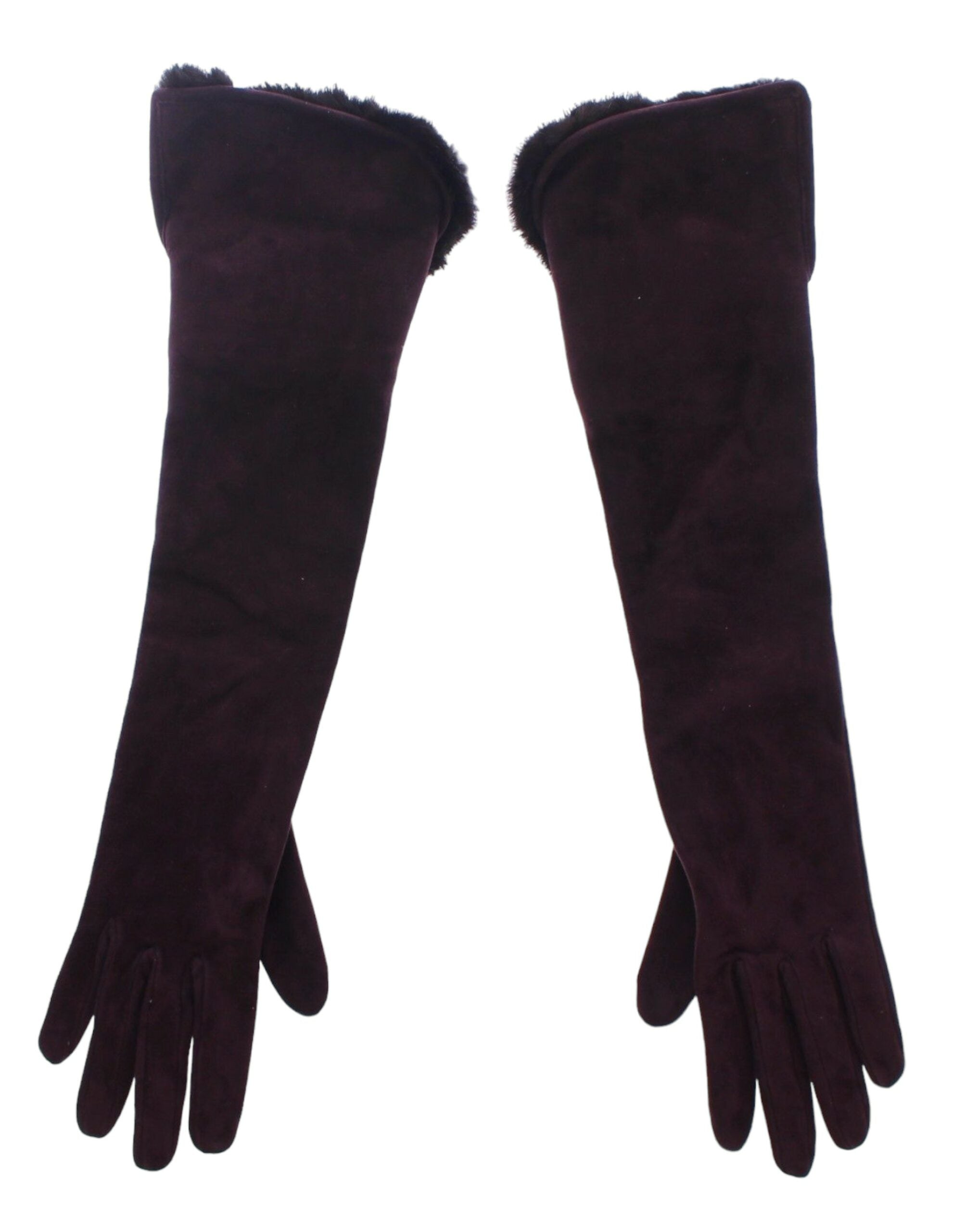 Purple mink fur and goatskin suede leather gloves by Dolce & Gabbana with elegant stitching and a luxurious fit.