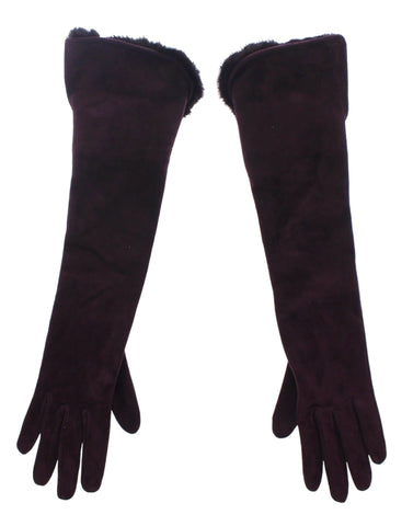 Purple mink fur and goatskin suede leather gloves by Dolce & Gabbana with elegant stitching and a luxurious fit.