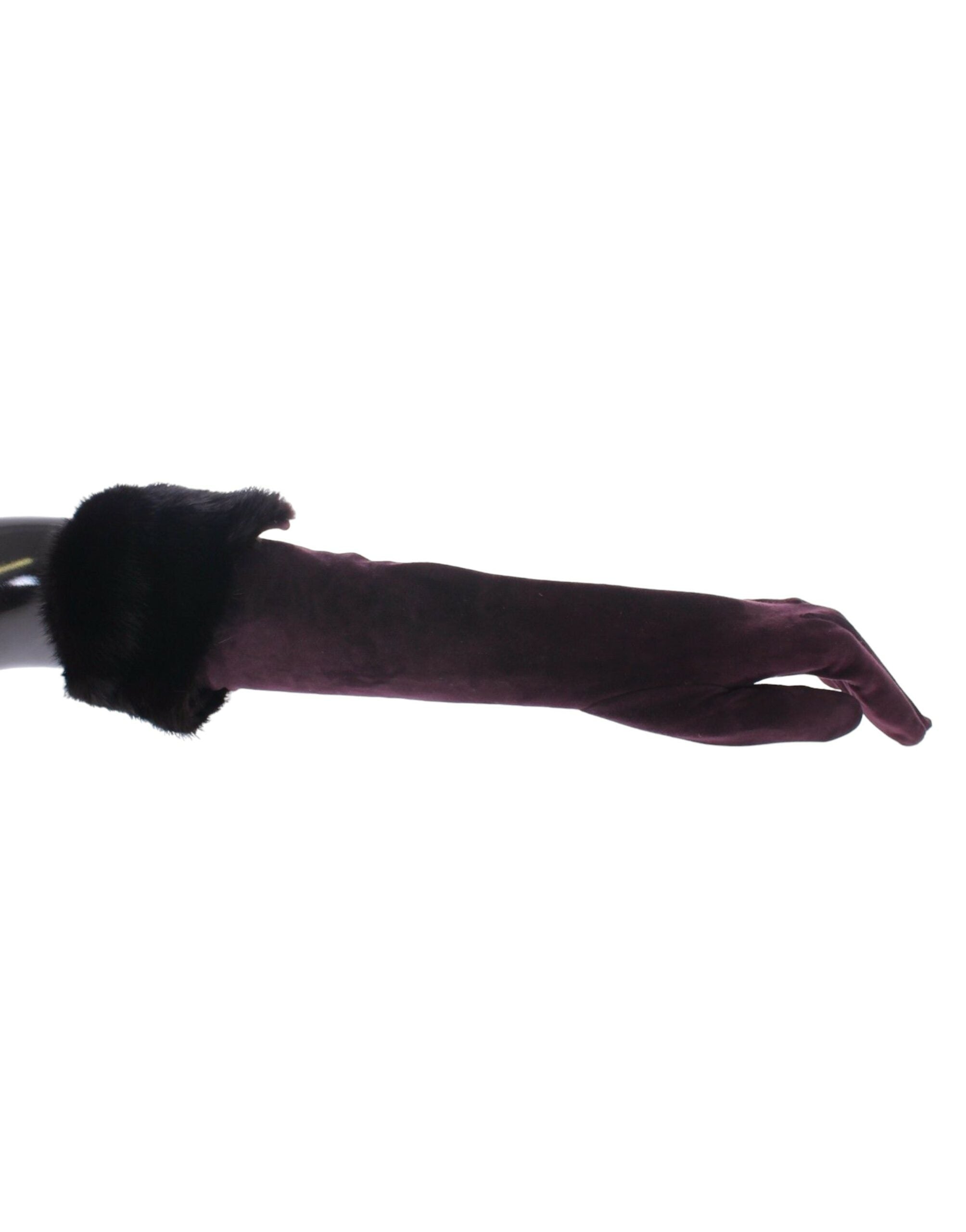 Purple mink fur and goatskin suede leather gloves by Dolce & Gabbana, featuring luxurious texture and elegant design.