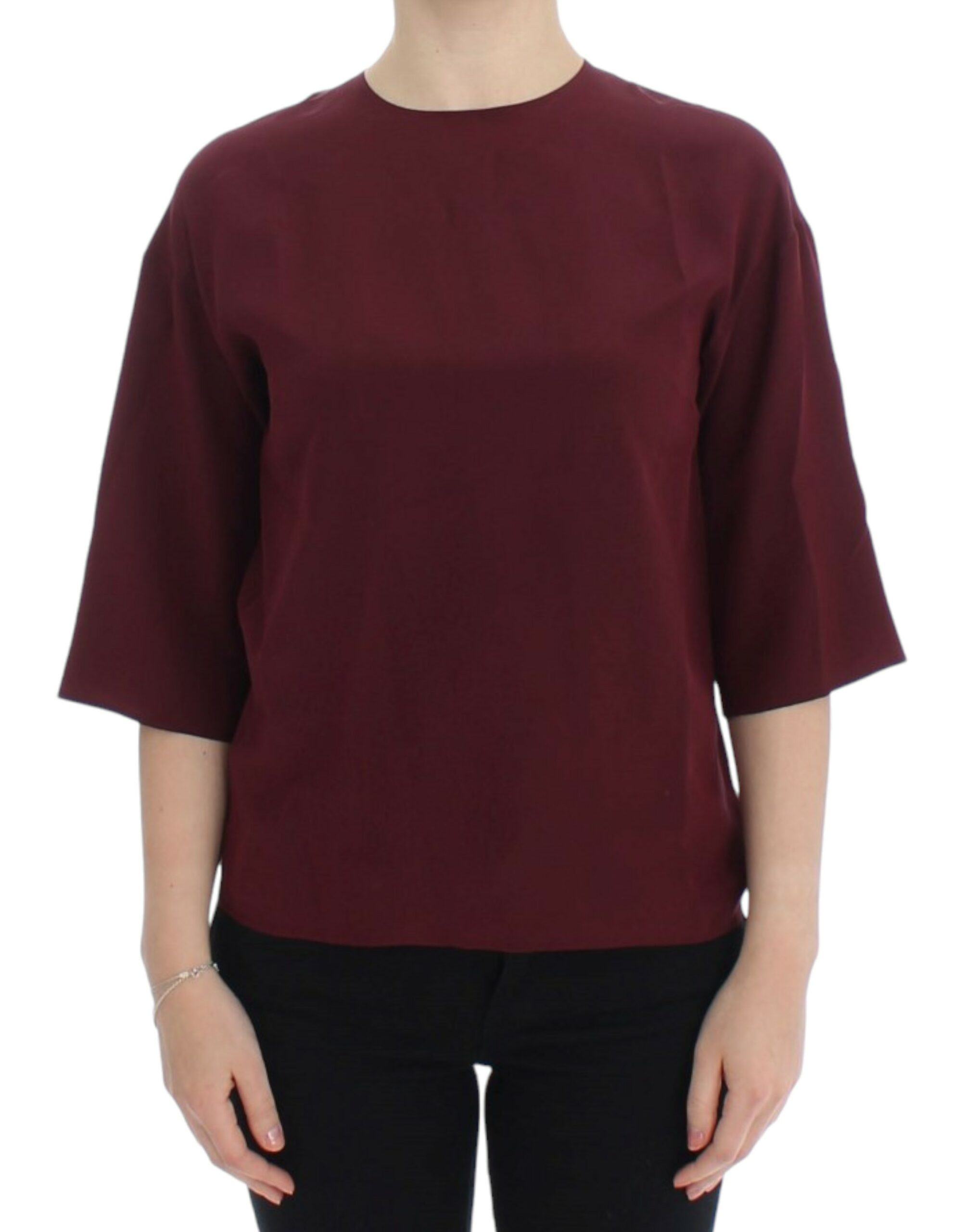 Red silk blouse with 3/4 sleeves by Dolce & Gabbana, featuring a stylish, elegant design and smooth fabric.