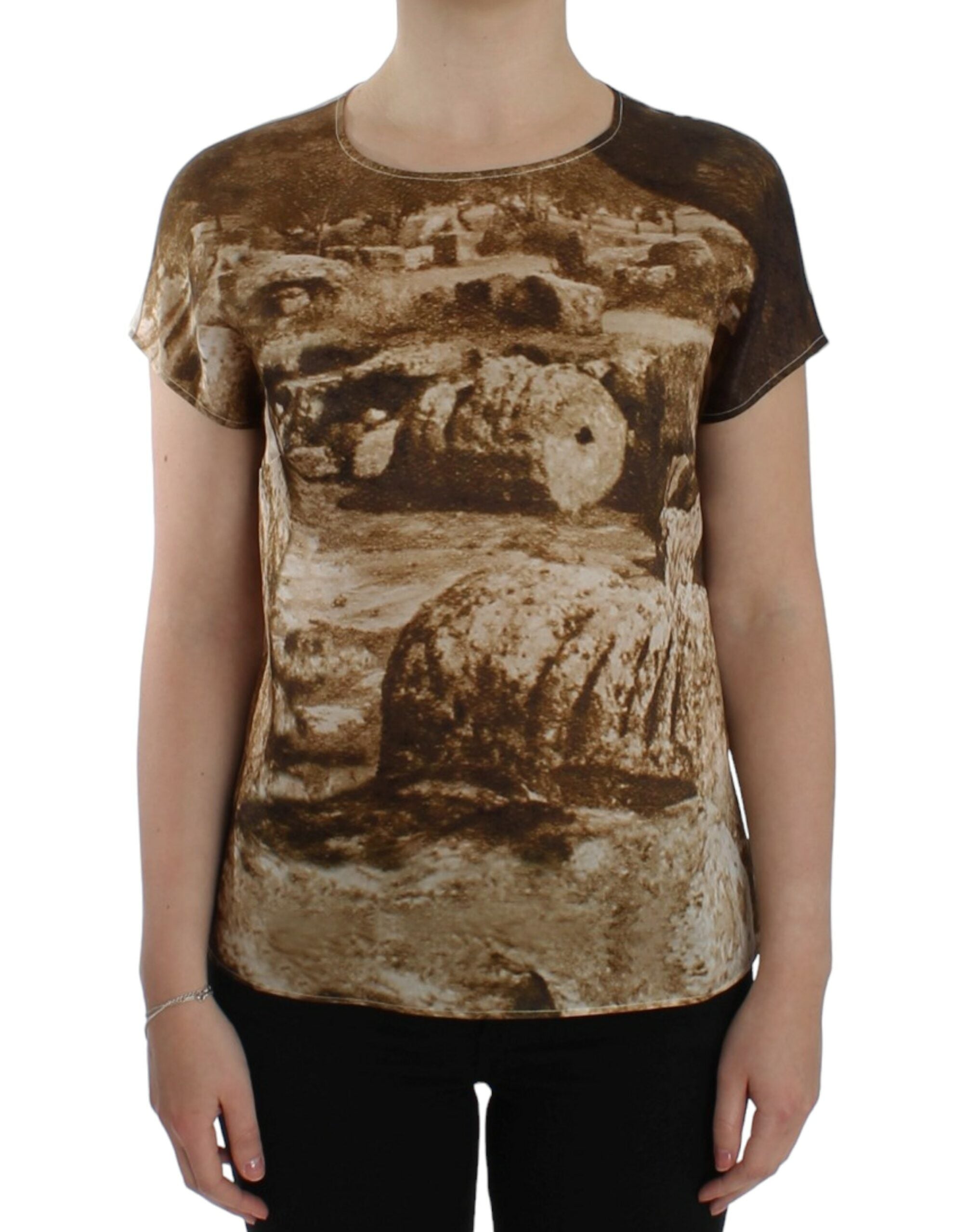 Brown Taormina silk blouse by Dolce & Gabbana, featuring a stylish, flowy design with elegant long sleeves and a classic collar.