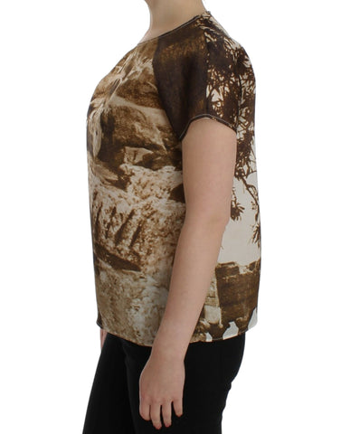 Brown Taormina silk blouse by Dolce & Gabbana, featuring a flowing fit and elegant design, shown on a model.