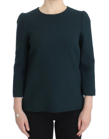 Green Dolce & Gabbana 3/4 sleeve wool blouse with a classic fit and stylish collar, shown on a white background.