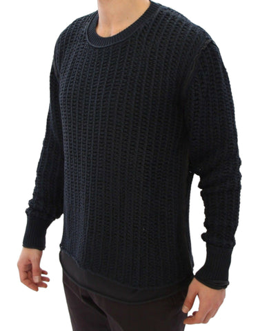 Dolce & Gabbana Blue Runway Netz Pullover netted sweater with a stylish, layered design and intricate knit pattern.