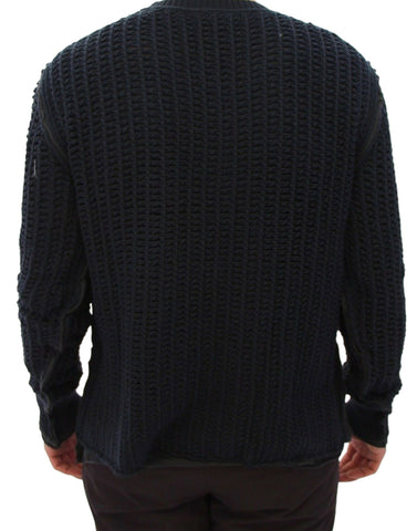Blue Dolce & Gabbana Runway Netz pullover sweater with a stylish netted design and long sleeves.