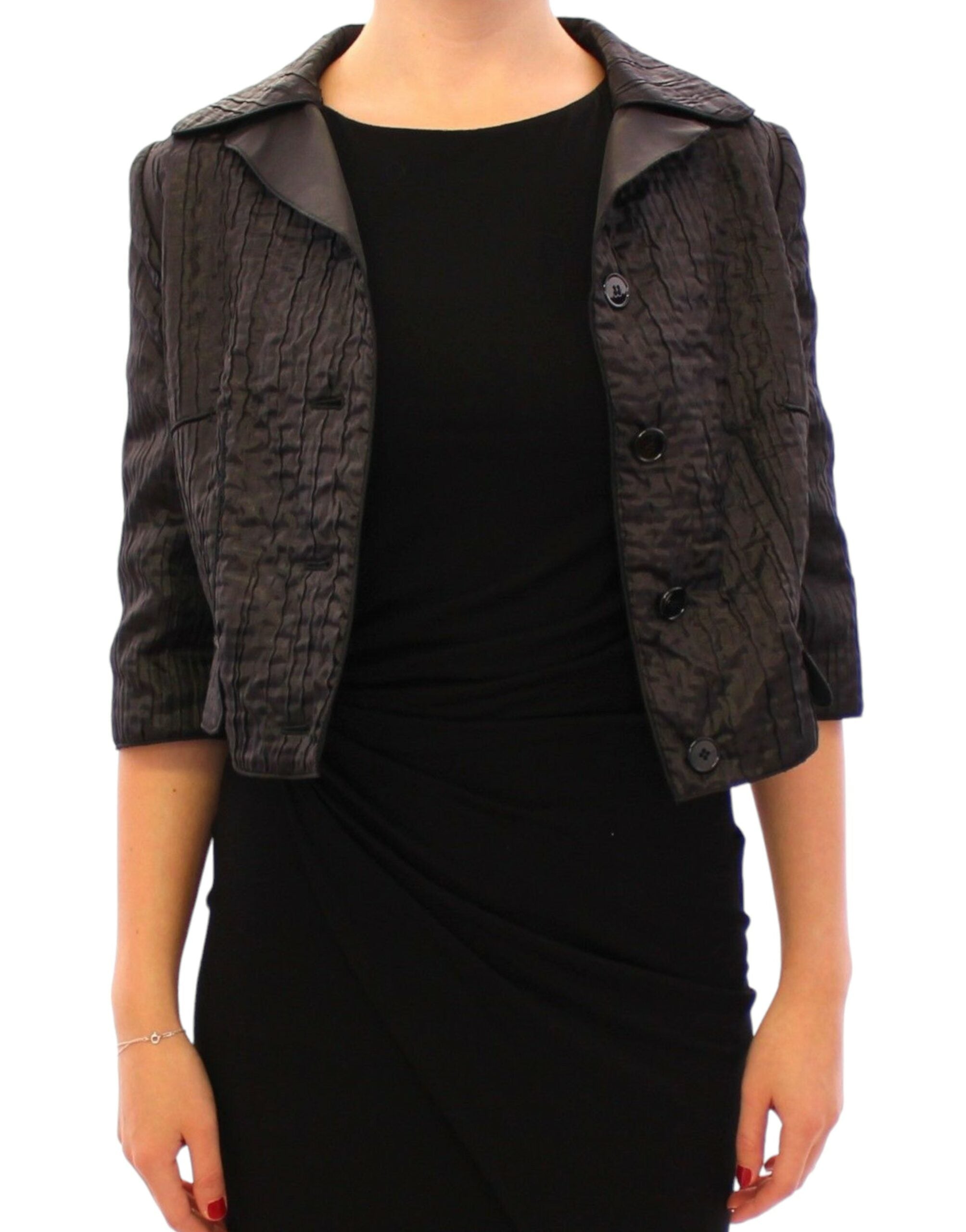 Black Dolce & Gabbana short bolero shrug jacket with long sleeves and open front, stylish and lightweight for elegant wear