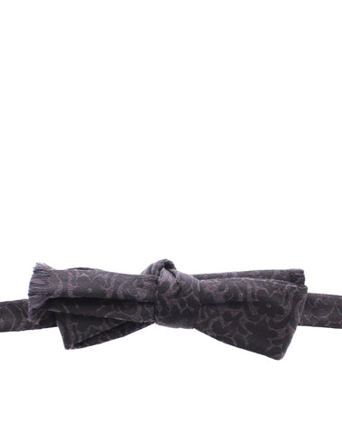 Dark Gray Wool Silk Brand Baroque Paisley Bow Tie Men