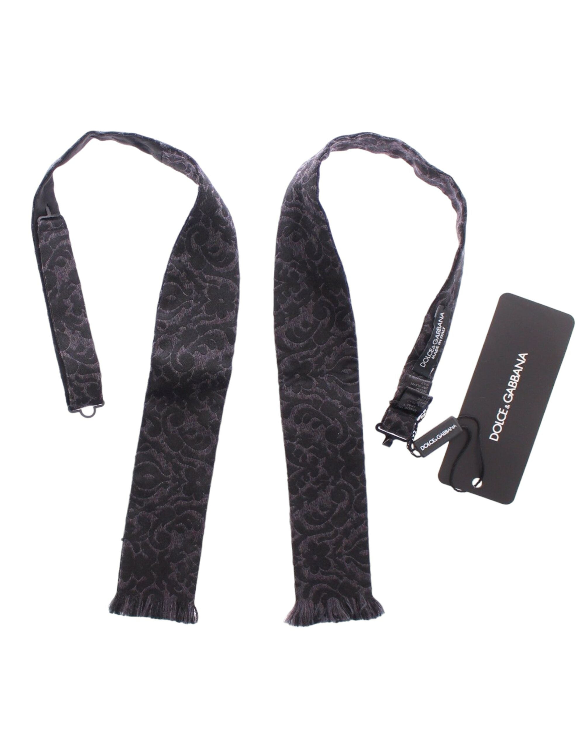 Gray and black wool bow tie by Dolce & Gabbana, featuring a classic, textured design suitable for formal wear.